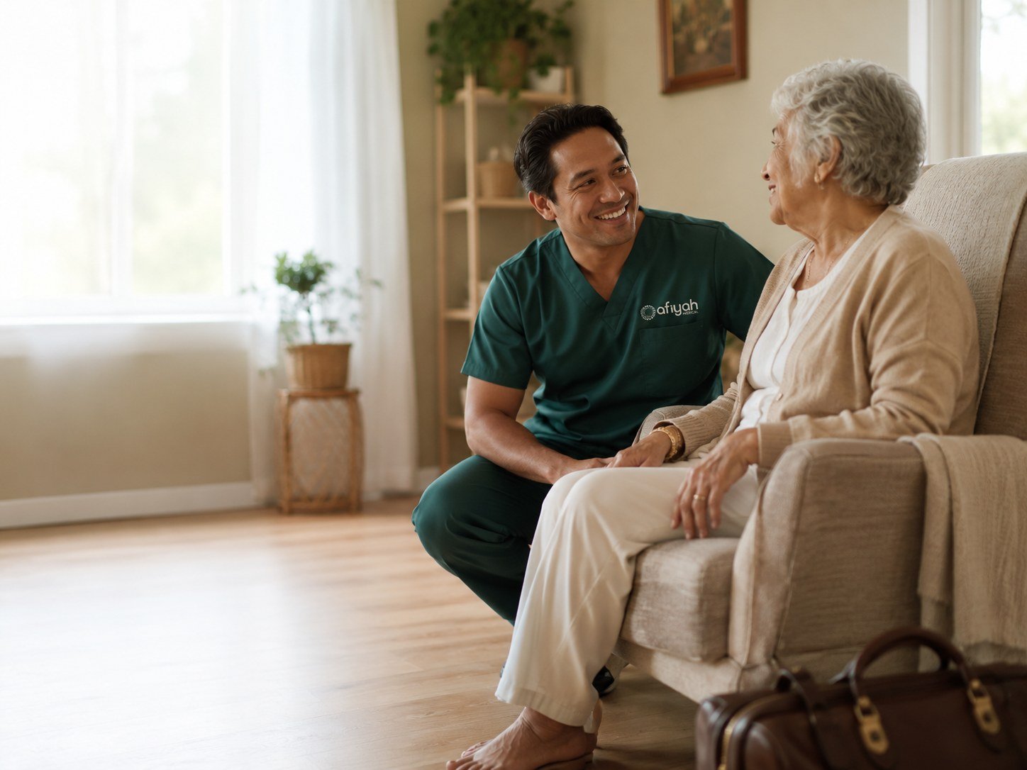 An Afiyah clinician visiting a patient at home