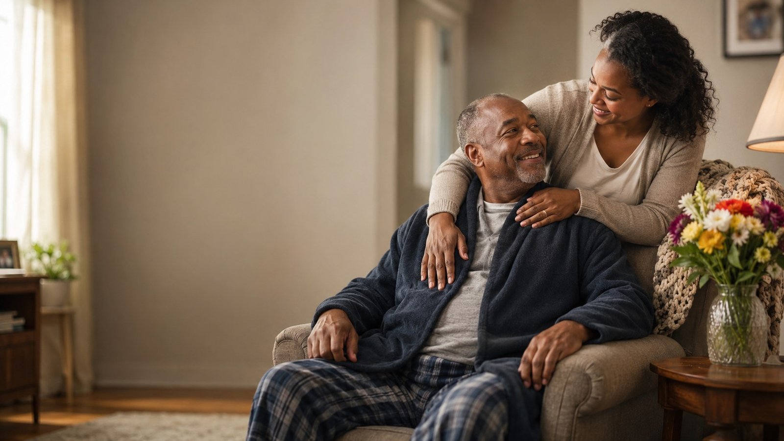 An older patient welcomed home after a hospital stay