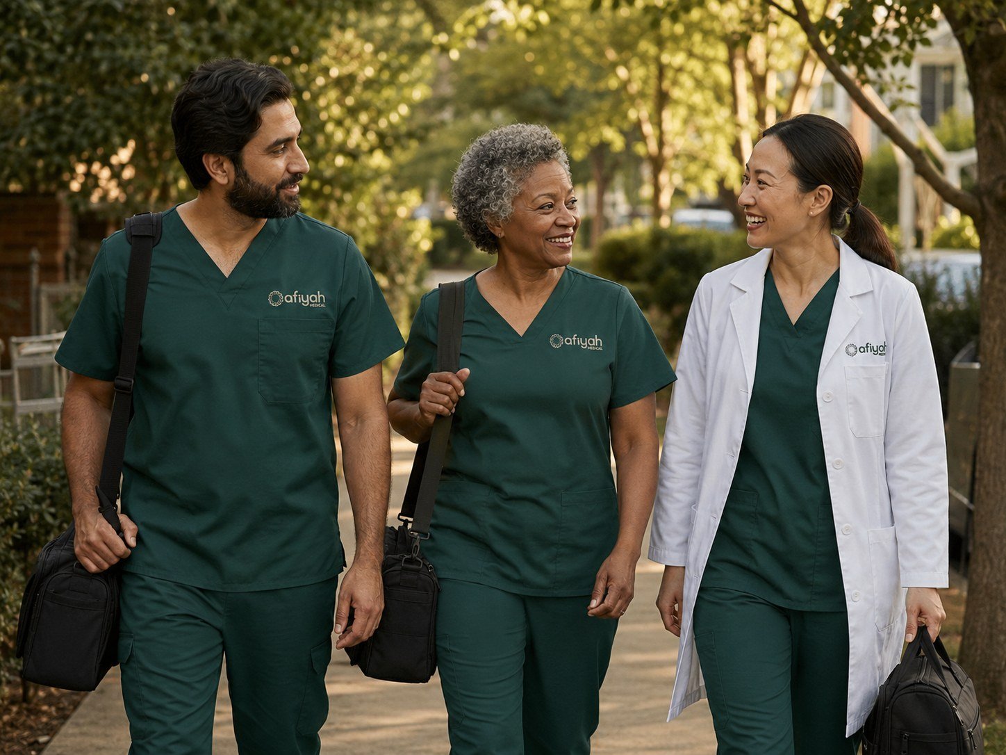 The Afiyah clinical team walking a neighborhood between home visits