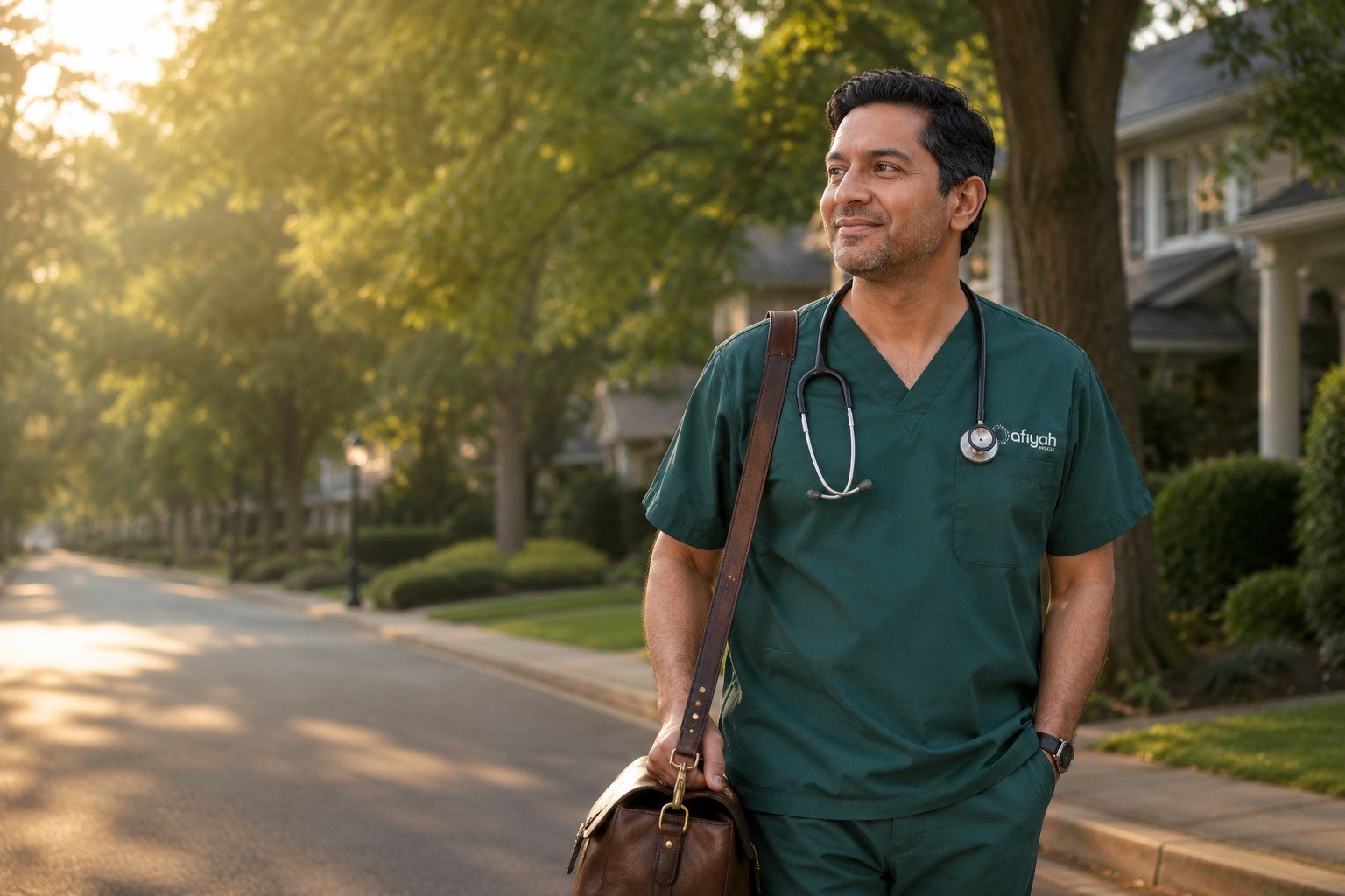 An Afiyah clinician arriving for a morning house call