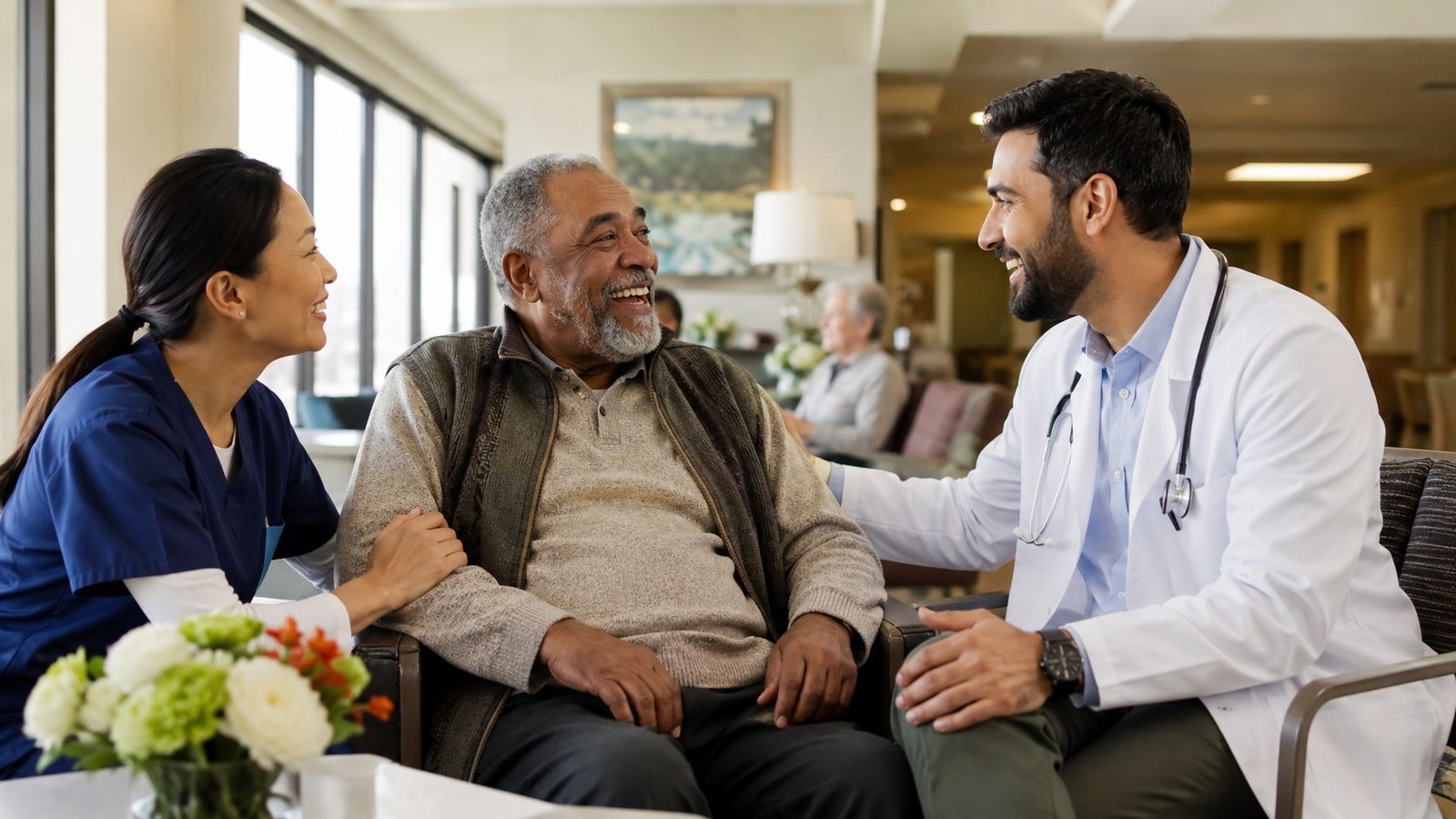 Physician rounding in a care facility